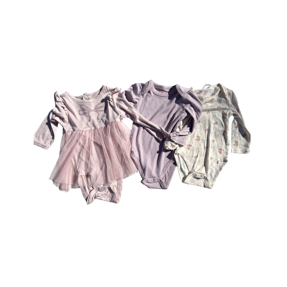 Cozy Couture Baby Bodysuit Set 6-9m Pink Purple Bamboo Tutu Floral NWT 3pc